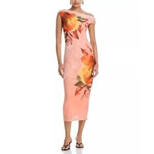 AFRM Holden One-Shoulder Dress Women's Asymmetric Neck Snake Bloom Size M